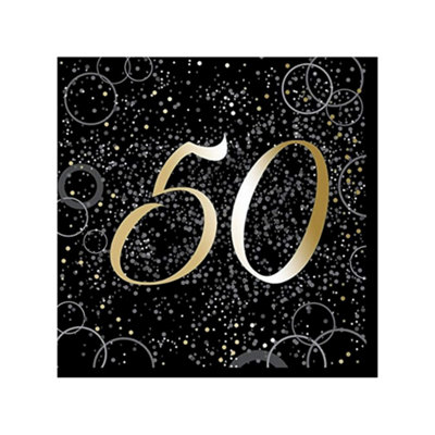 Unique Party Paper Glitz 50th Birthday Napkins (Pack of 16) Black/Gold (One Size)