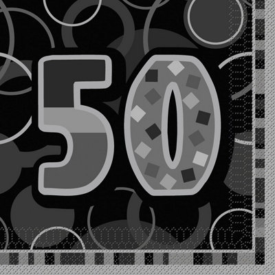 Unique Party Paper Glitz 50th Birthday Napkins (Pack of 16) Black/Grey (One Size)