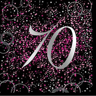 Unique Party Paper Glitz 70th Disposable Napkins (Pack of 16) Black/Pink (One Size)