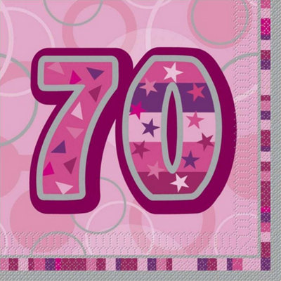 Unique Party Paper Glitz 70th Disposable Napkins (Pack of 16) Pink (One Size)