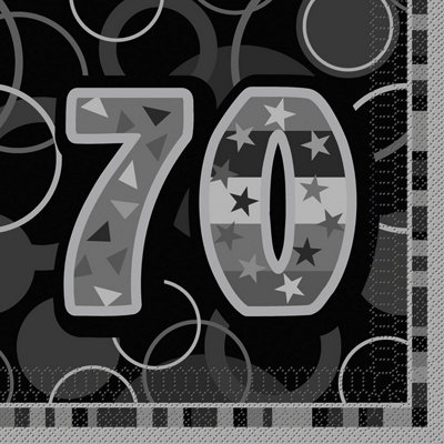 Unique Party Paper Glitz 70th Napkins (Pack of 16) Black/Grey (One Size)