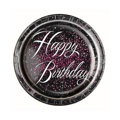 Unique Party Paper Glitz Birthday Party Plates (Pack of 8) Black/Pink/White (One Size)