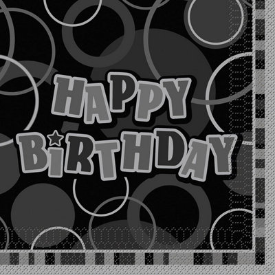 Unique Party Paper Glitz Happy Birthday Napkins (Pack of 16) Black/Silver (One Size)