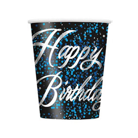 Unique Party Paper Glitz Happy Birthday Party Cup (Pack of 8) Blue (One Size)