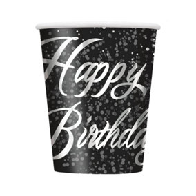 Unique Party Paper Glitz Happy Birthday Party Cup (Pack of 8) Silver (One Size)