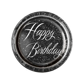 Unique Party Paper Glitz Happy Birthday Party Plates (Pack of 8) Black/White (One Size)