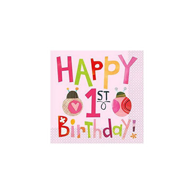 Unique Party Paper Ladybird 1st Birthday Disposable Napkins (Pack of 16) Pink (One Size)