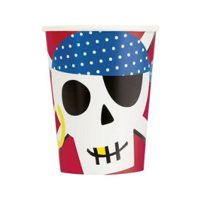 Unique Party Paper Pirate Skull Party Cup (Pack of 8) Multicoloured (One Size)