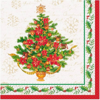 Unique Party Paper Poinsettia Christmas Napkins (Pack of 16) White/Red/Green (One Size)