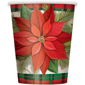 Unique Party Paper Poinsettia Christmas Party Cup (Pack of 8) Red/Green/White (One Size)