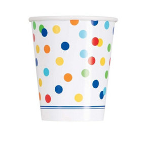 Unique Party Paper Rainbow Dots Disposable Cup (Pack of 8) White/Blue/Red (One Size)