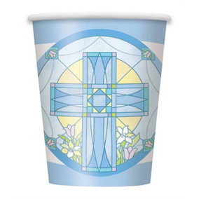 Unique Party Paper Sacred Cross Party Cup (Pack of 8) Blue/White (One Size)