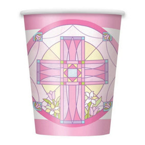 Unique Party Paper Sacred Cross Party Cup (Pack of 8) Pink/White (One Size)