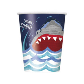 Unique Party Paper Shark Party Cup (Pack of 8) Blue/White (One Size)