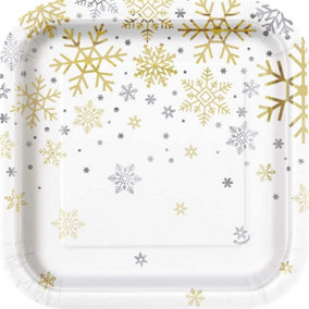 Unique Party Paper Snowflake Christmas Party Plates (Pack of 8) White/Gold/Silver (One Size)