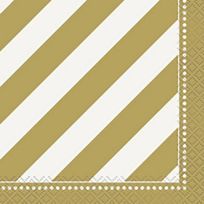 Unique Party Paper Stripe Birthday Disposable Napkins (Pack of 16) Gold/White (One Size)
