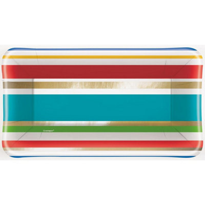 Unique Party Paper Striped Appetiser Plates (Pack of 8) Blue/Red/Green (One Size)