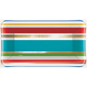 Unique Party Paper Striped Appetiser Plates (Pack of 8) Blue/Red/Green (One Size)