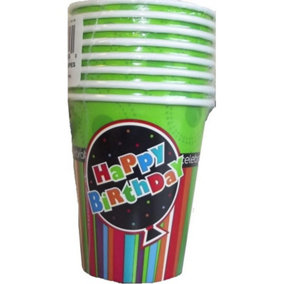 Unique Party Paper Striped Birthday Party Cup (Pack of 8) Multicoloured (One Size)