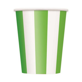 Unique Party Paper Striped Disposable Cup (Pack of 6) White/Lime Green (One Size)