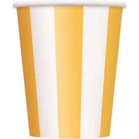 Unique Party Paper Striped Disposable Cup (Pack of 6) Yellow/White (One Size)