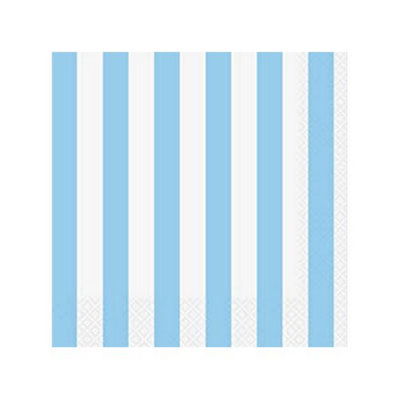 Unique Party Paper Striped Disposable Napkins (Pack of 16) Baby Blue/White (One Size)