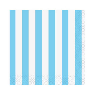 Unique Party Paper Striped Napkins (Pack of 16) White/Baby Blue (One Size)