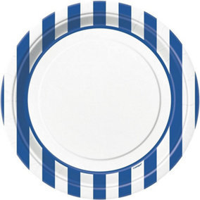 Unique Party Paper Striped Party Plates (Pack of 8) White/Blue (One Size)