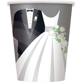 Unique Party Paper Wedding Dress Party Cup (Pack of 8) White/Grey/Black (One Size)