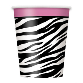 Unique Party Paper Zebra Print Party Cup (Pack of 8) Black/White/Pink (One Size)