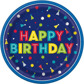 Unique Party Peppy Theme Happy Birthday Party Plates (Pack of 8) Blue (7in)