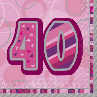 Unique Party Pink Glitz 40th Birthday Napkins (Pack Of 16) Pink (One Size)