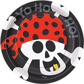 Unique Party Pirate Party Plates (Pack of 8) Black/Red/White (One Size)