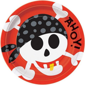 Unique Party Pirate Party Plates (Pack of 8) Red/White/Black (One Size)