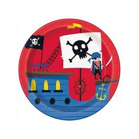 Unique Party Pirate Ship Disposable Plates (Pack of 8) Red/Blue/Black (One Size)