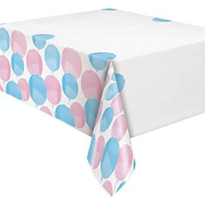 Unique Party Plastic Balloons Gender Reveal Party Table Cover White/Blue/Pink (One Size)