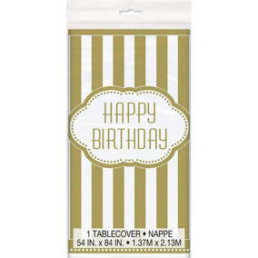 Unique Party Plastic Birthday Party Table Cover Gold/White (One Size)
