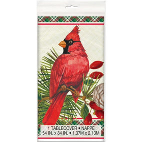 Unique Party Plastic Cardinal Christmas Party Table Cover Red/Green/White (One Size)