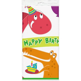 Unique Party Plastic Dinosaur Happy Birthday Party Table Cover Multicoloured (One Size)