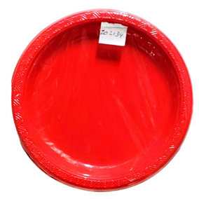 Unique Party Plastic Disposable Plates (Pack of 12) Red (One Size)