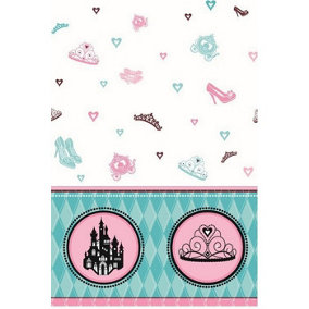 Unique Party Plastic Fairytale Princess Party Table Cover Pink/Teal/White (One Size)