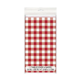 Unique Party Plastic Gingham Party Table Cover Red/White (One Size)