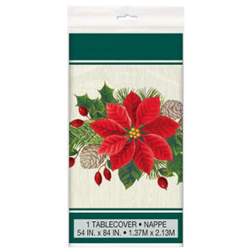 Unique Party Plastic Poinsettia Party Table Cover White/Green/Red (One Size)