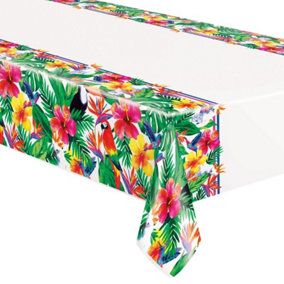 Unique Party Plastic Tropical Palm Party Table Cover White/Multicoloured (One Size)