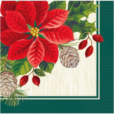Unique Party Poinsettia Christmas Napkins (Pack of 16) Red/Green/White (One Size)