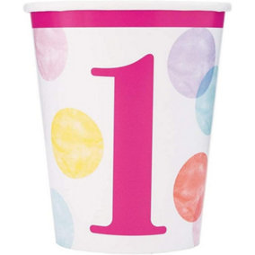 Unique Party Polka Dot 1st Birthday Disposable Cup (Pack of 8) Pink/White (One Size)