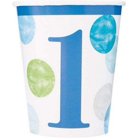 Unique Party Polka Dot 1st Birthday Disposable Cup (Pack of 8) White/Blue (One Size)