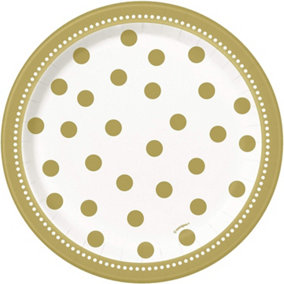 Unique Party Polka Dot Birthday Party Plates (Pack of 8) Gold/White (One Size)