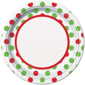 Unique Party Polka Dot Christmas Party Plates (Pack of 8) White/Green/Red (One Size)