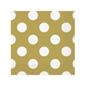 Unique Party Polka Dot Lunch Napkins (Pack Of 16) Gold/White (One Size)